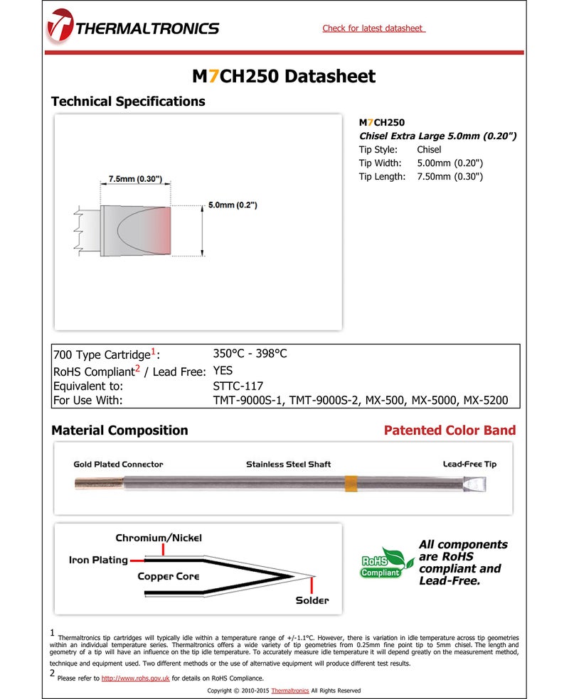 Thermaltronics M7CH250 Chisel Extra Large 5.0mm (0.20in) interchangeable for Metcal STTC-117